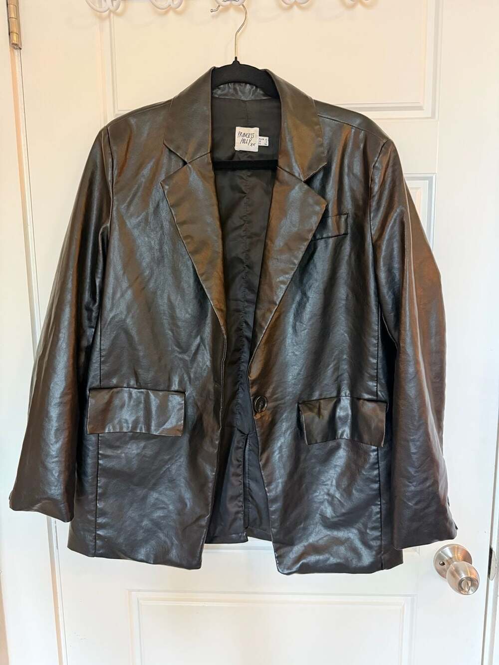 Princess Polly Ellen Faux Leather Blazer Black Size 4 Oversized Notch Lapel